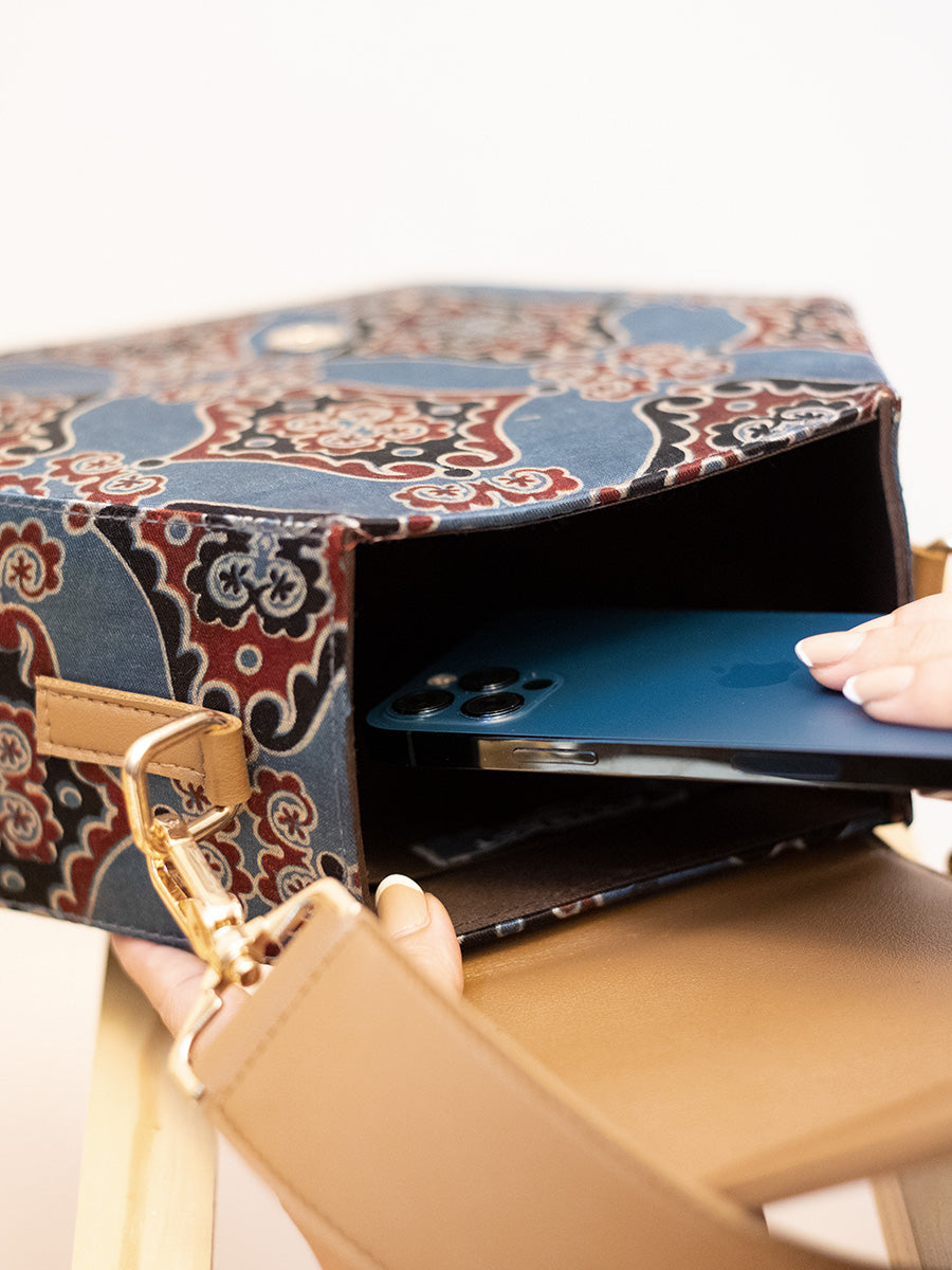 Blue Hexbox - Hexagonal Kutchi Handcrafted Bag